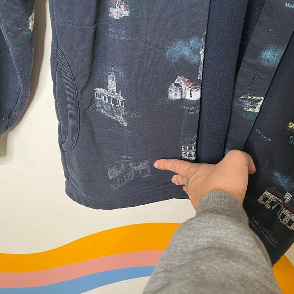 Vintage Lighthouse Cardigan Sweater Womens XL Navy Blue Button Grandmacore - Picture 11 of 13